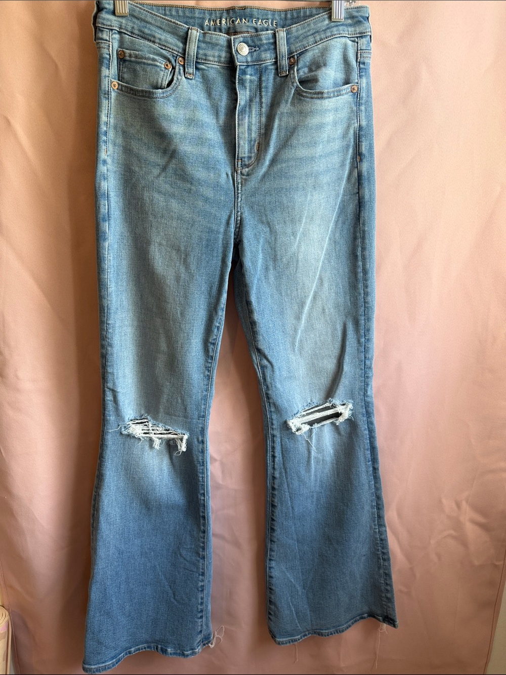 American Eagle Outfitters Light Blue Ripped Flare Jeans
